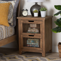 Baxton Studio LD19A004-Medium Oak-NS Clement Rustic Transitional Medium Oak Finished 2-Drawer Wood Spindle Nightstand